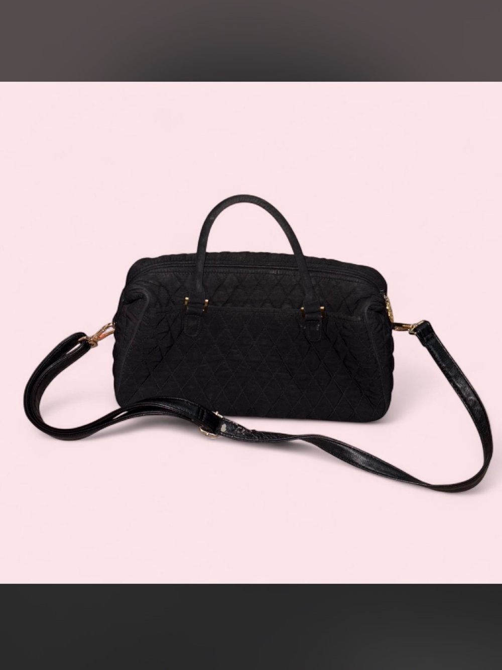 Vera Bradley Black Quilted Satchel Handbag with Gold Hardware